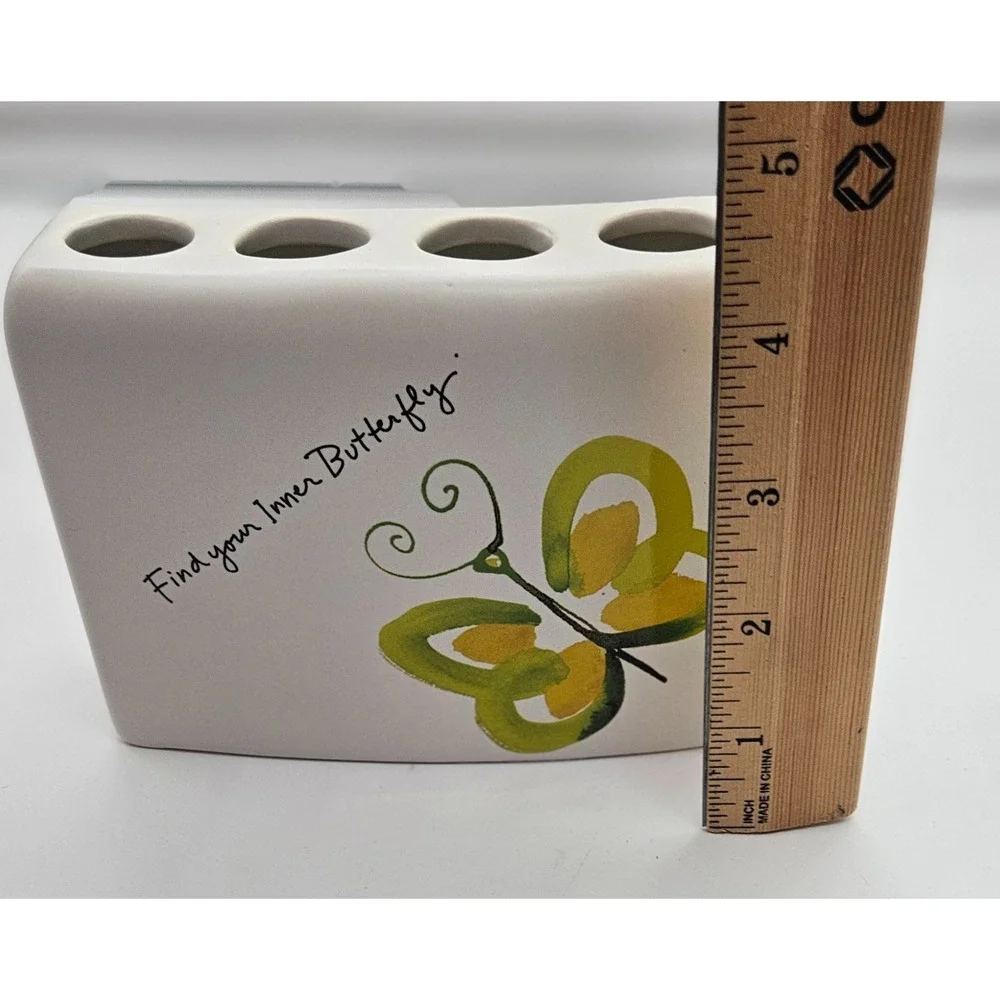 Creative Bath Products Flutterby‎ Toothbrush Holder White Yellow Butterfly